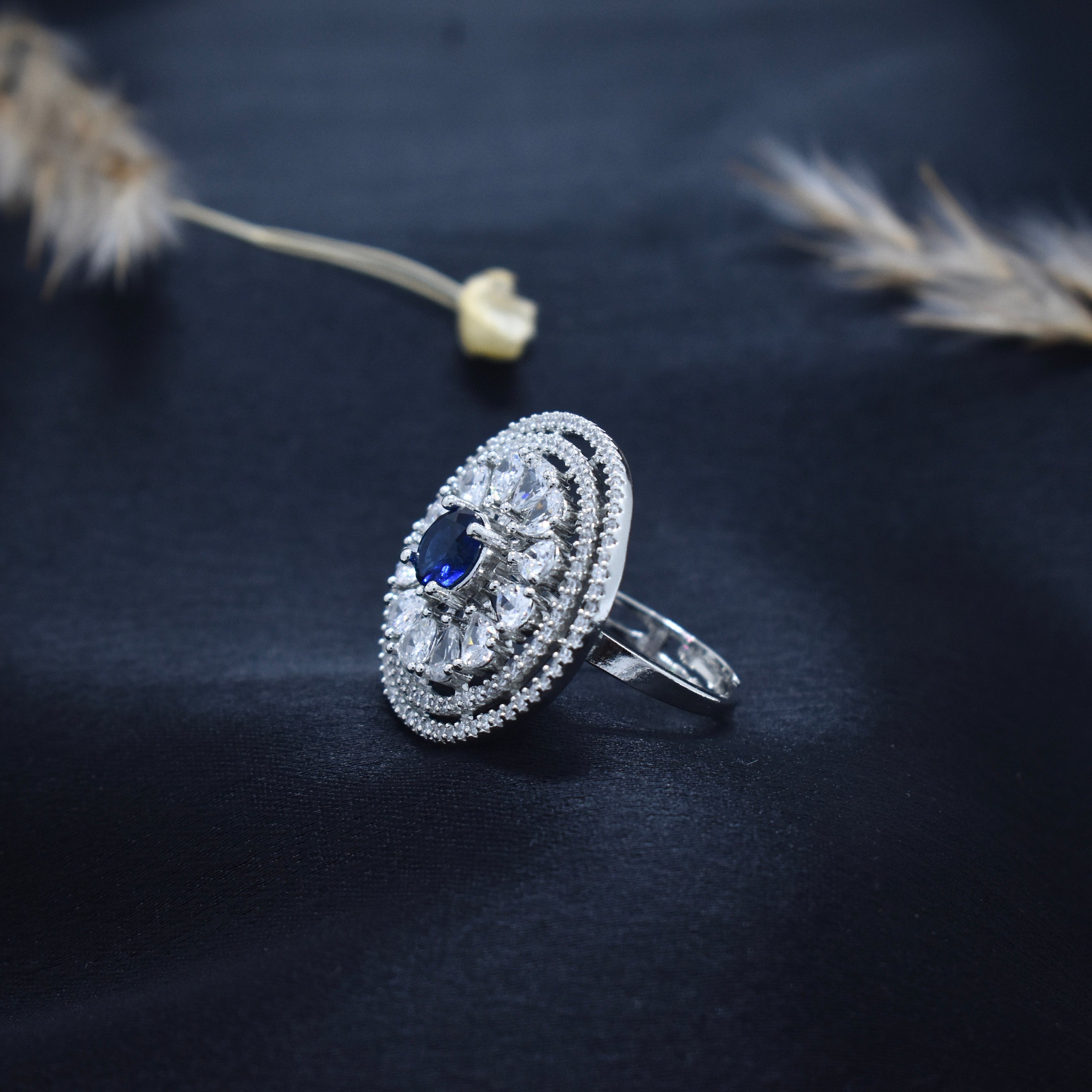 Sapphire Aura Silver Cocktail Ring
