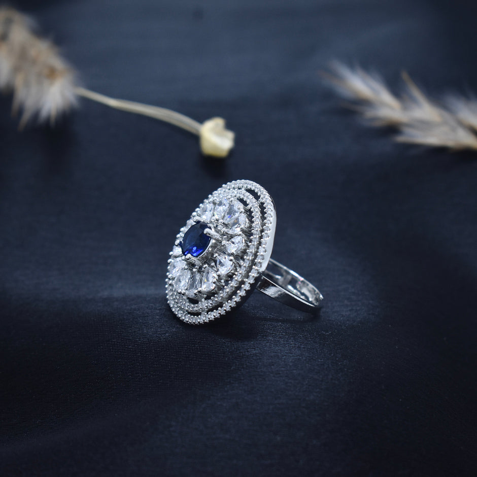 Sapphire Aura Silver Cocktail Ring