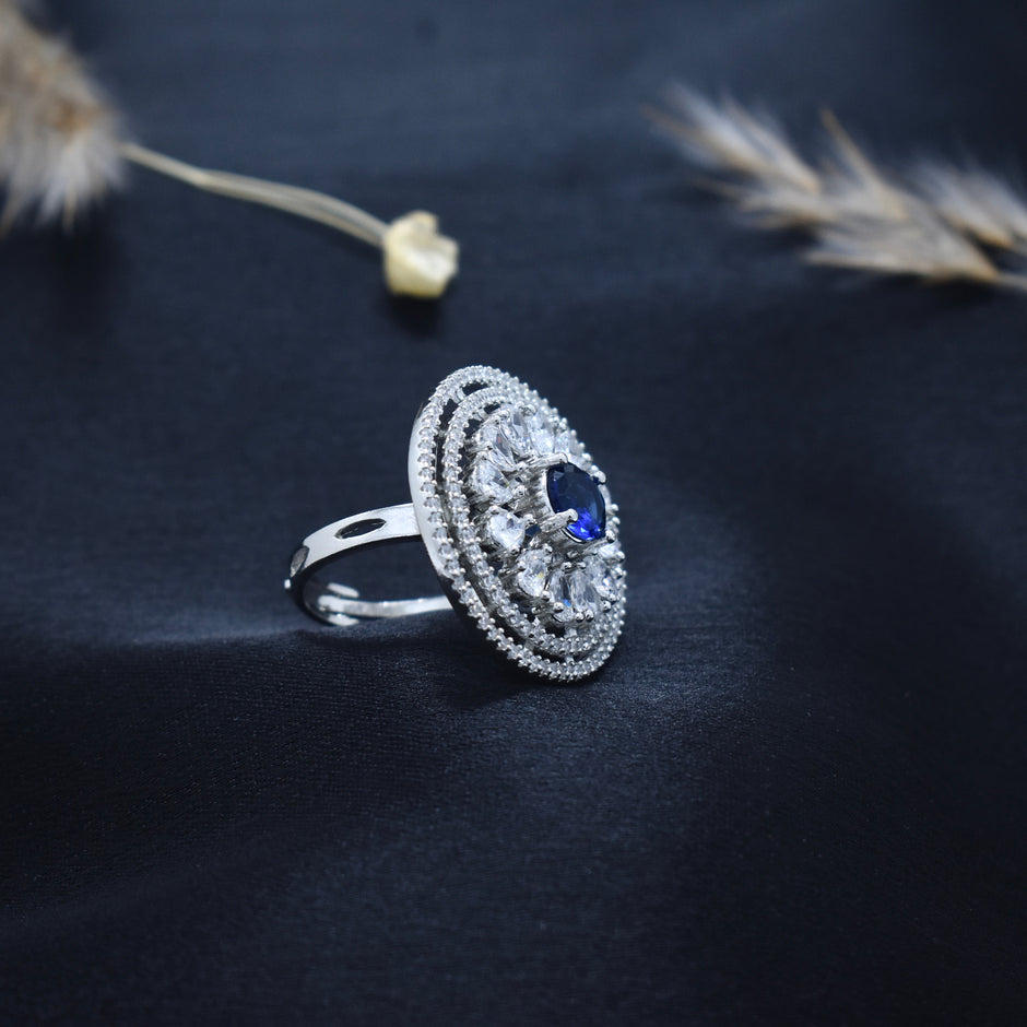 Sapphire Aura Silver Cocktail Ring