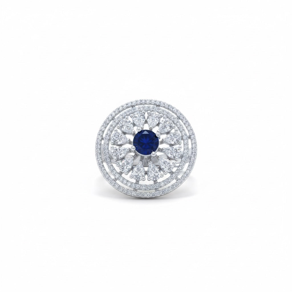 Adjustable Blue Sapphire Stone Round Cocktail Ring
