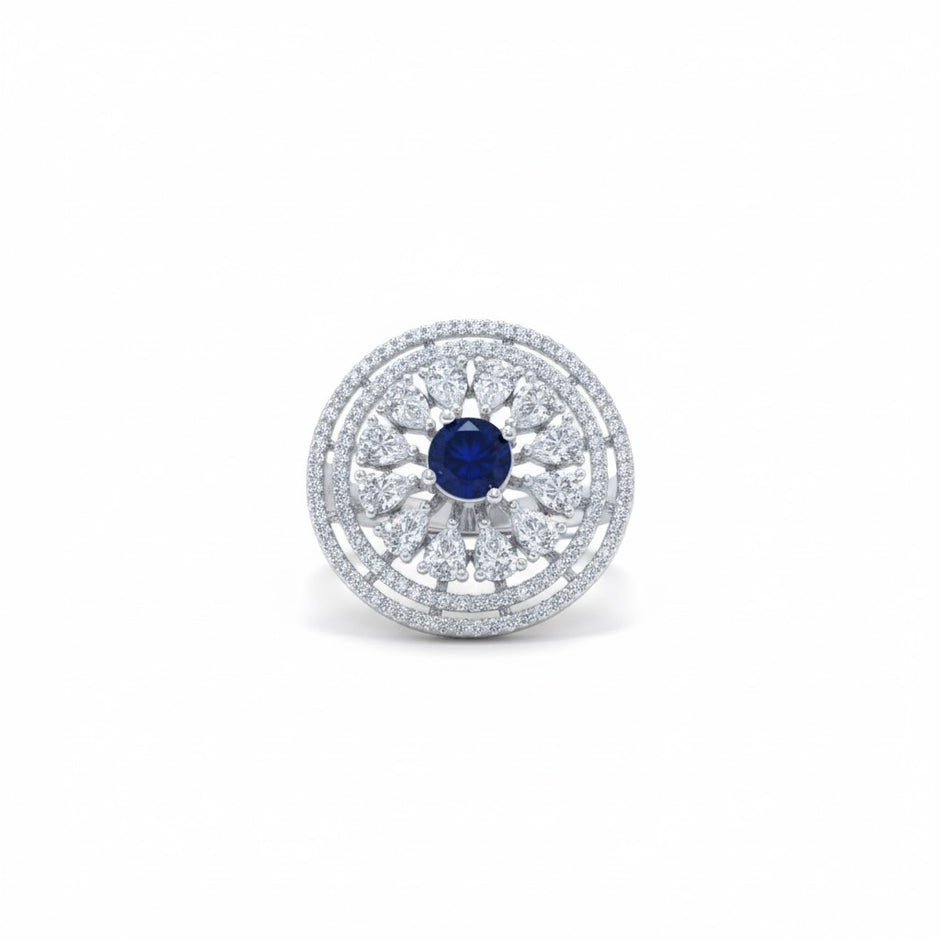 Adjustable Blue Sapphire Stone Round Cocktail Ring
