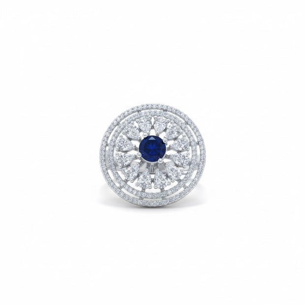 Adjustable Blue Sapphire Stone Round Cocktail Ring