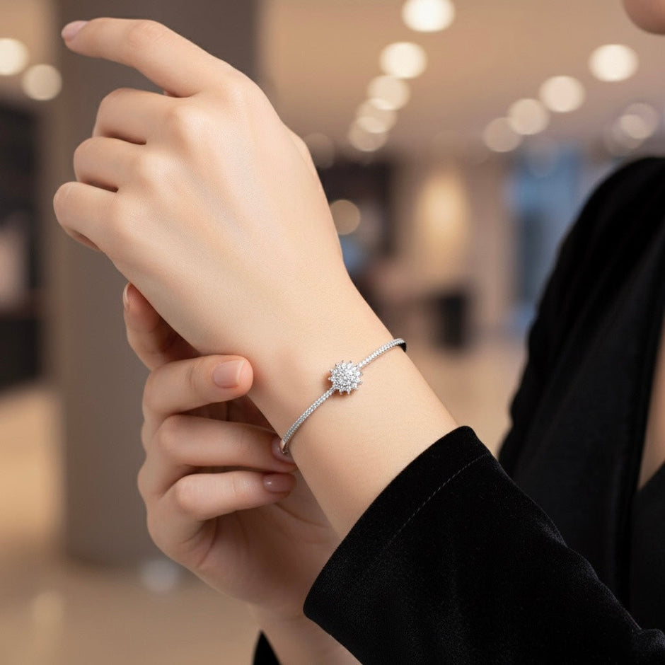 Spiked Floral Silver Bracelet