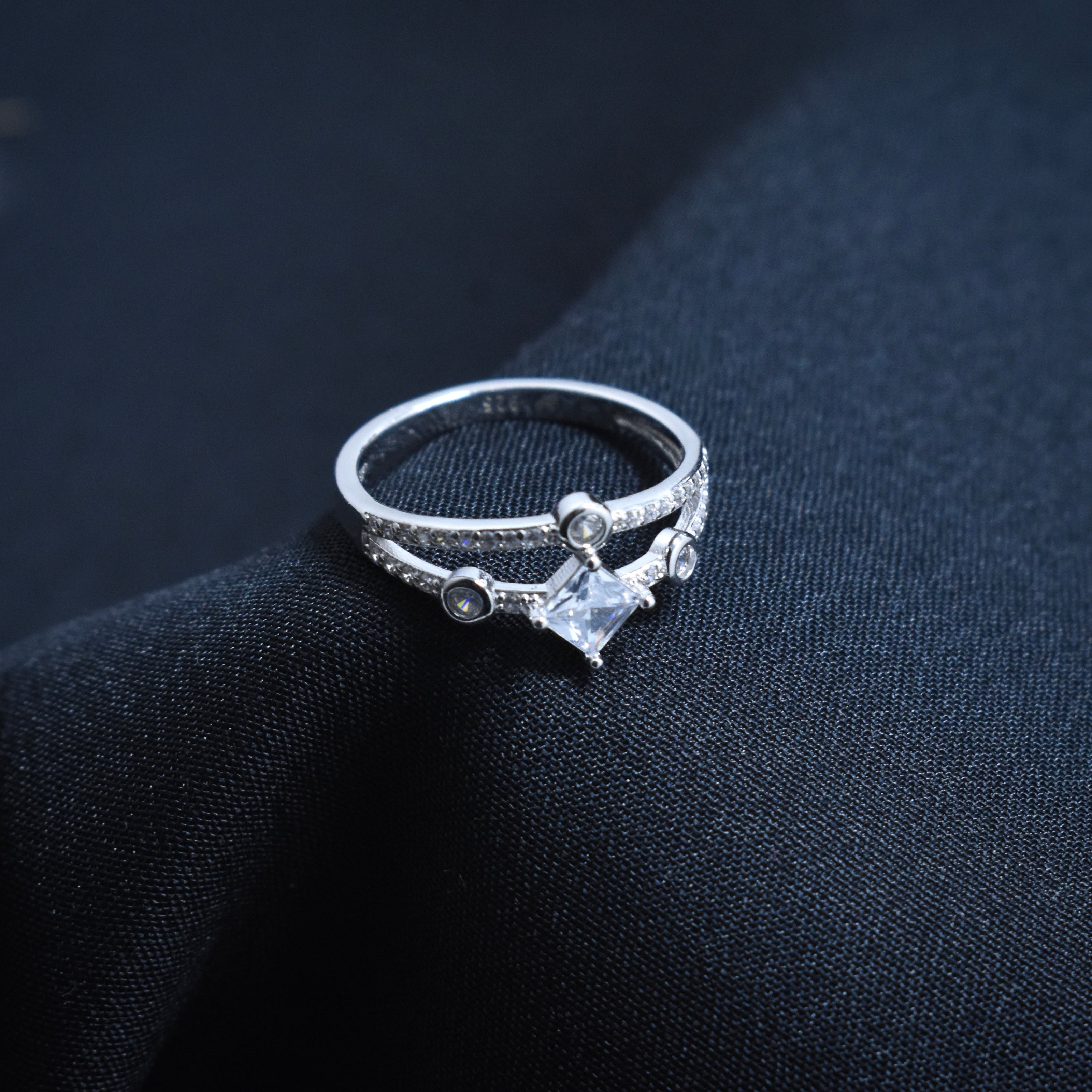 Dainty Double-Band Princess-Cut Silver Ring