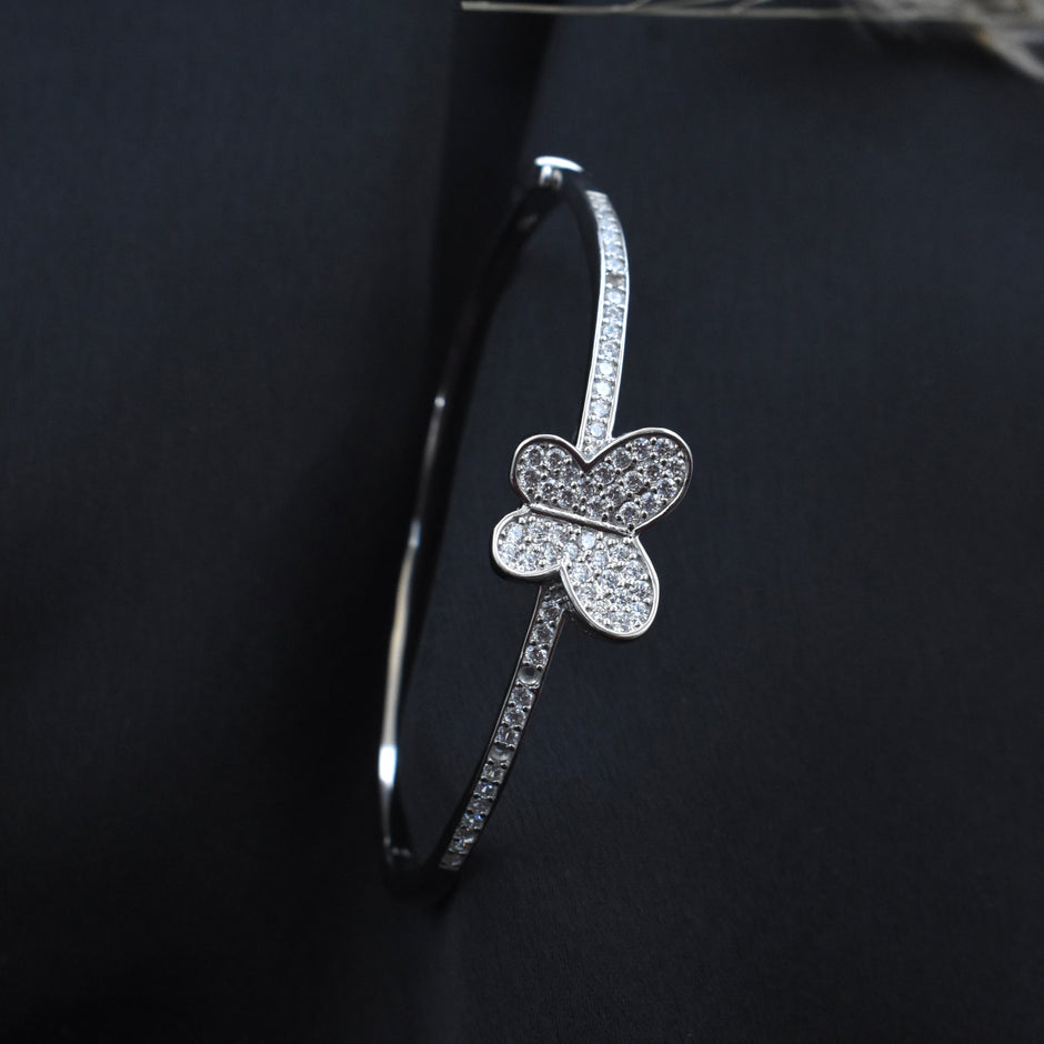 Diamond - Studded Silver Butterfly Bracelet