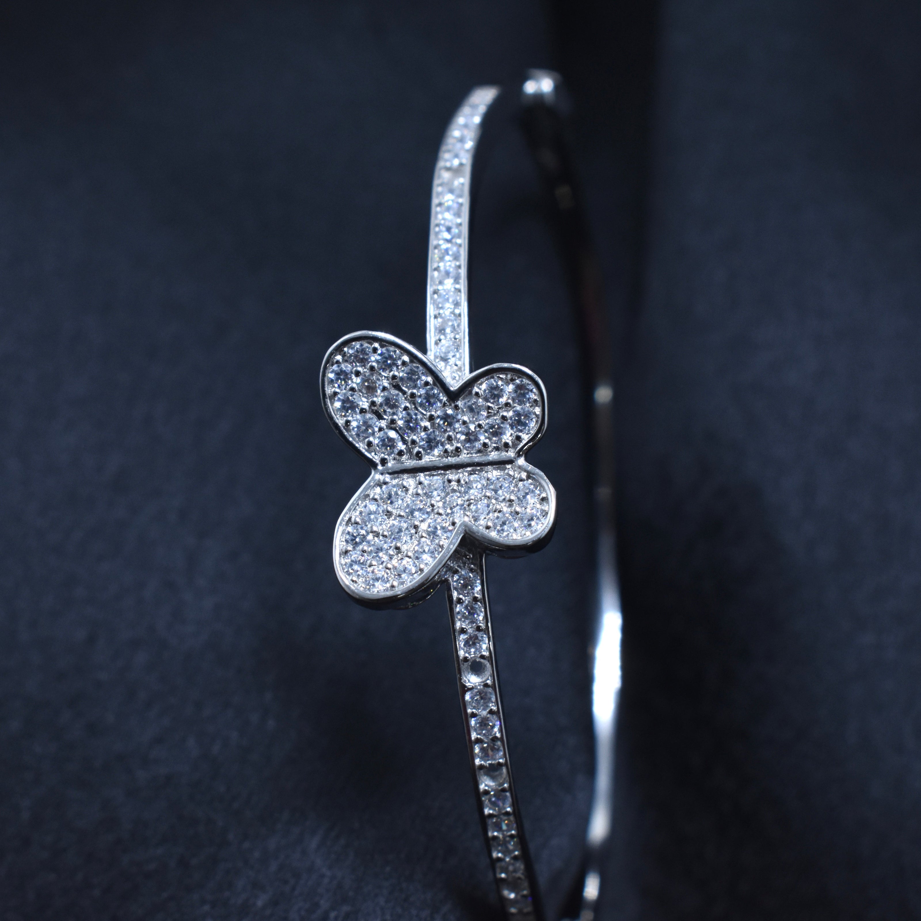 Diamond - Studded Silver Butterfly Bracelet