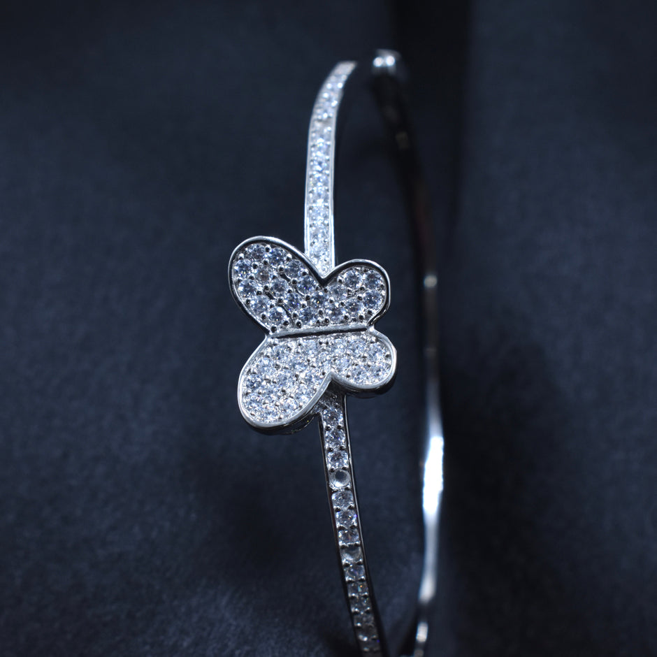 Diamond - Studded Silver Butterfly Bracelet