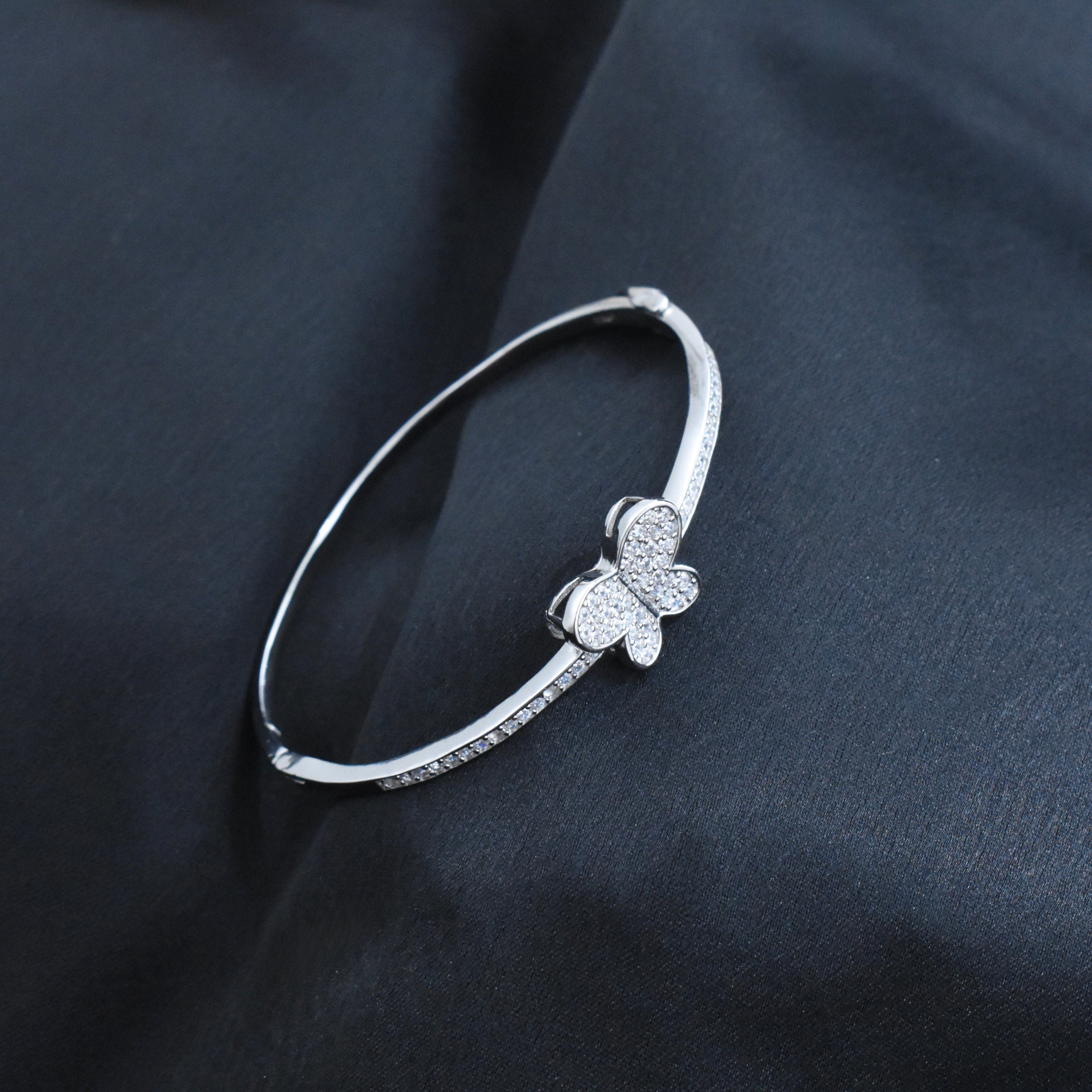 Diamond - Studded Silver Butterfly Bracelet