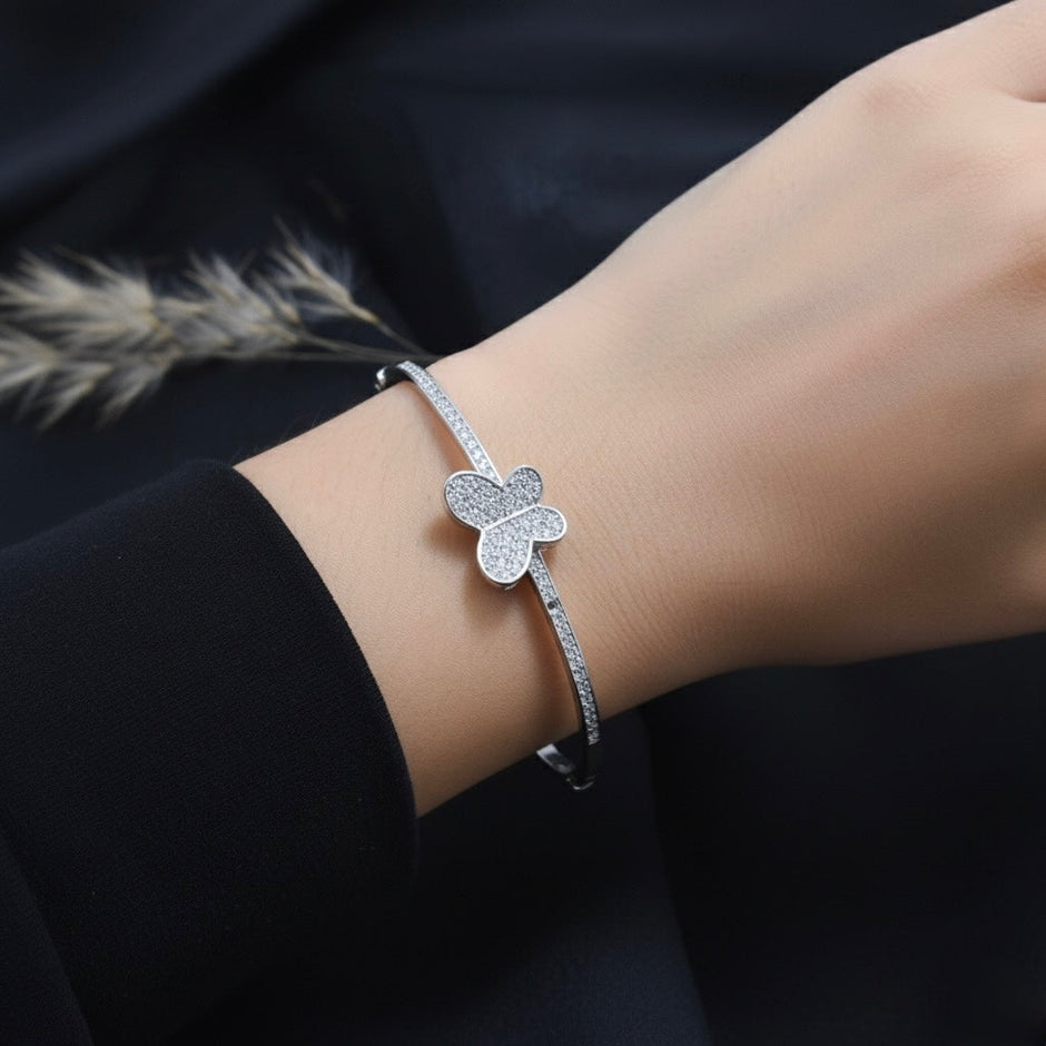 Diamond - Studded Silver Butterfly Bracelet