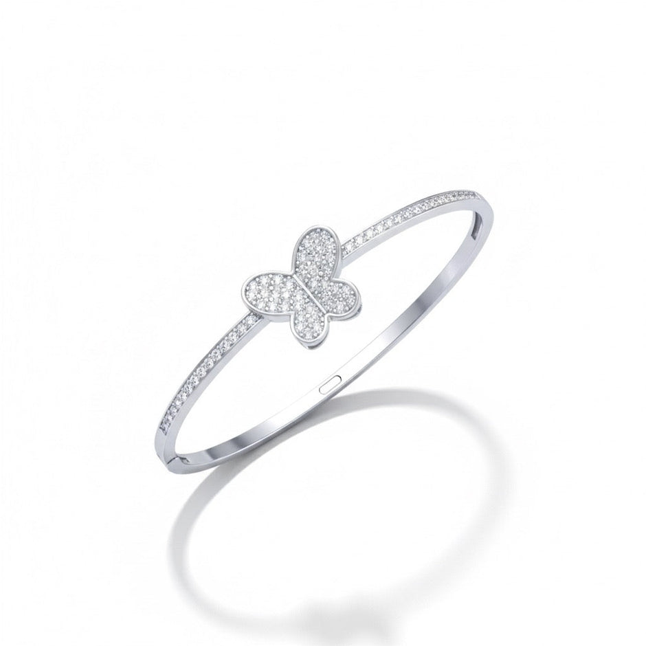 Diamond - Studded Silver Butterfly Bracelet