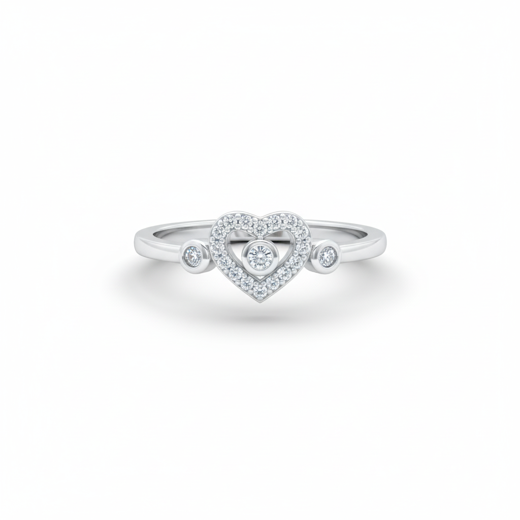Dainty Pavé Heart Silver Ring