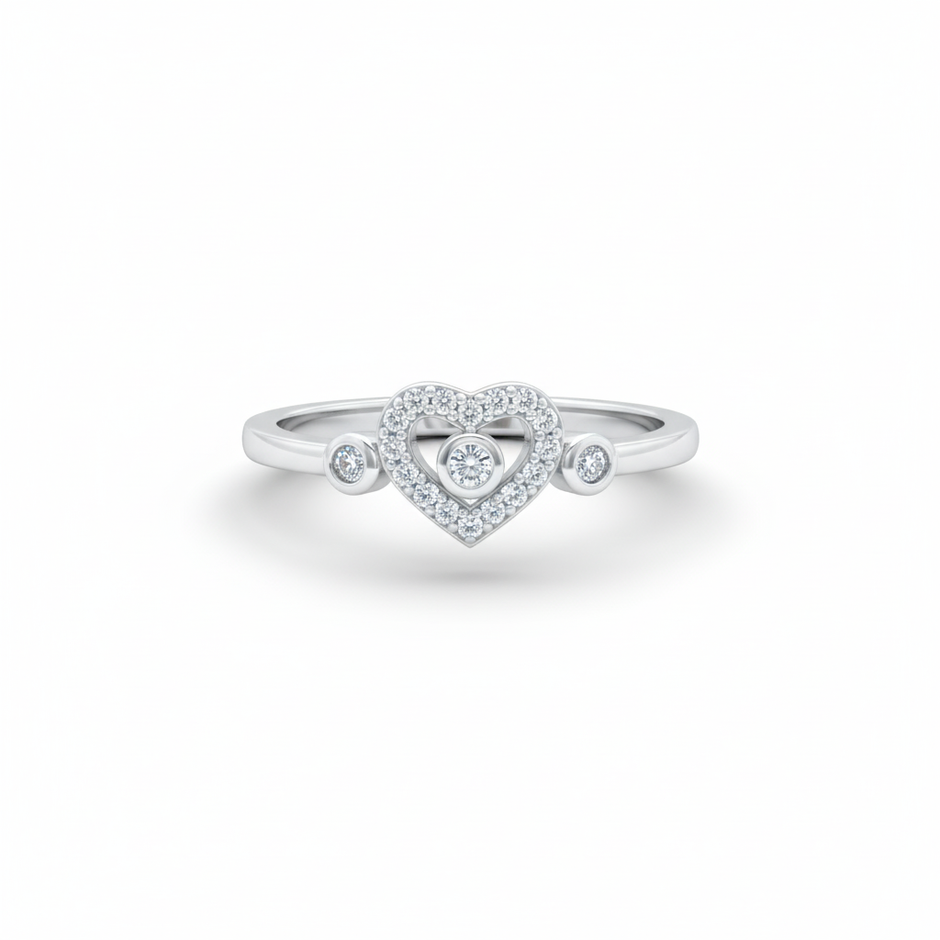 Dainty Pavé Heart Silver Ring