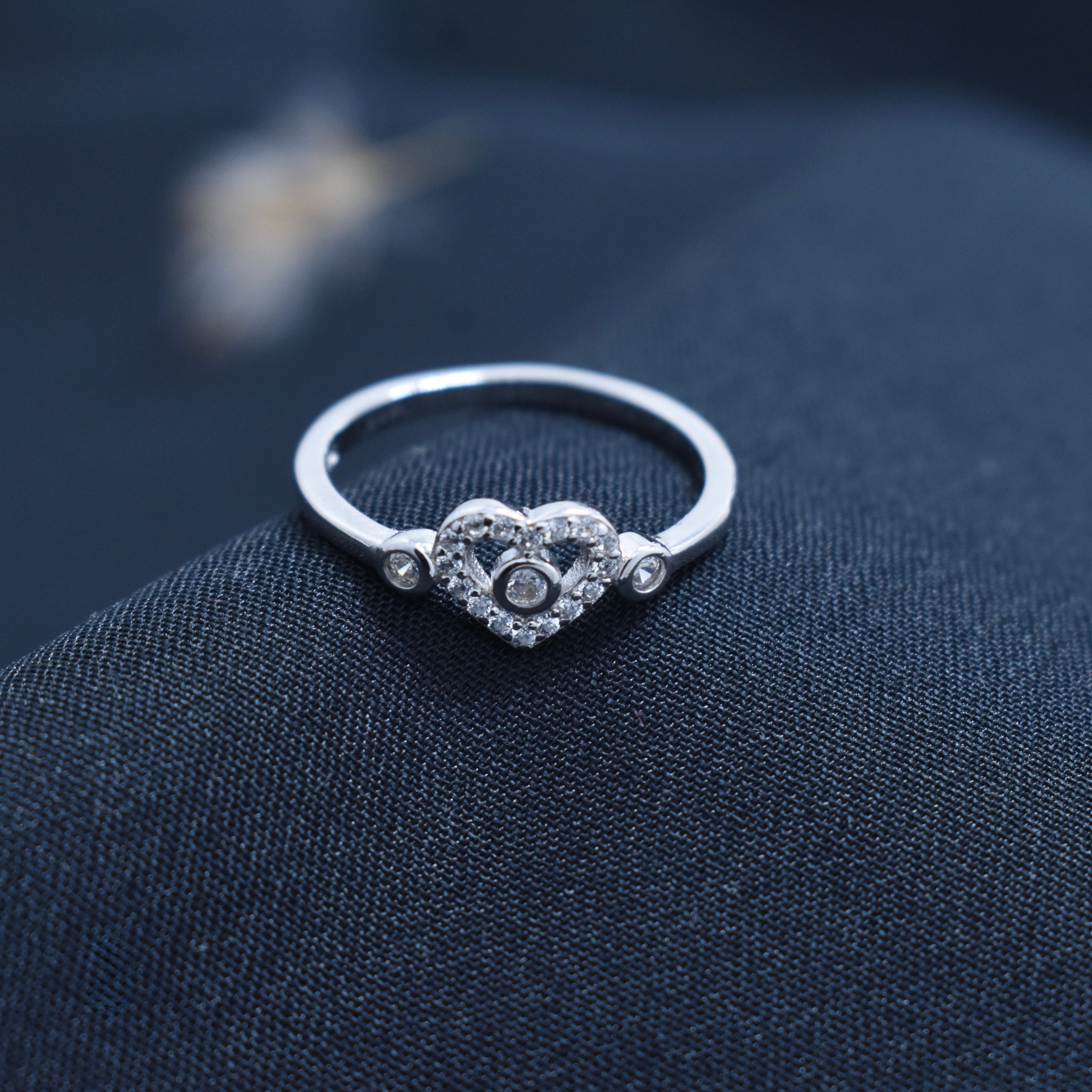 Dainty Pavé Heart Silver Ring