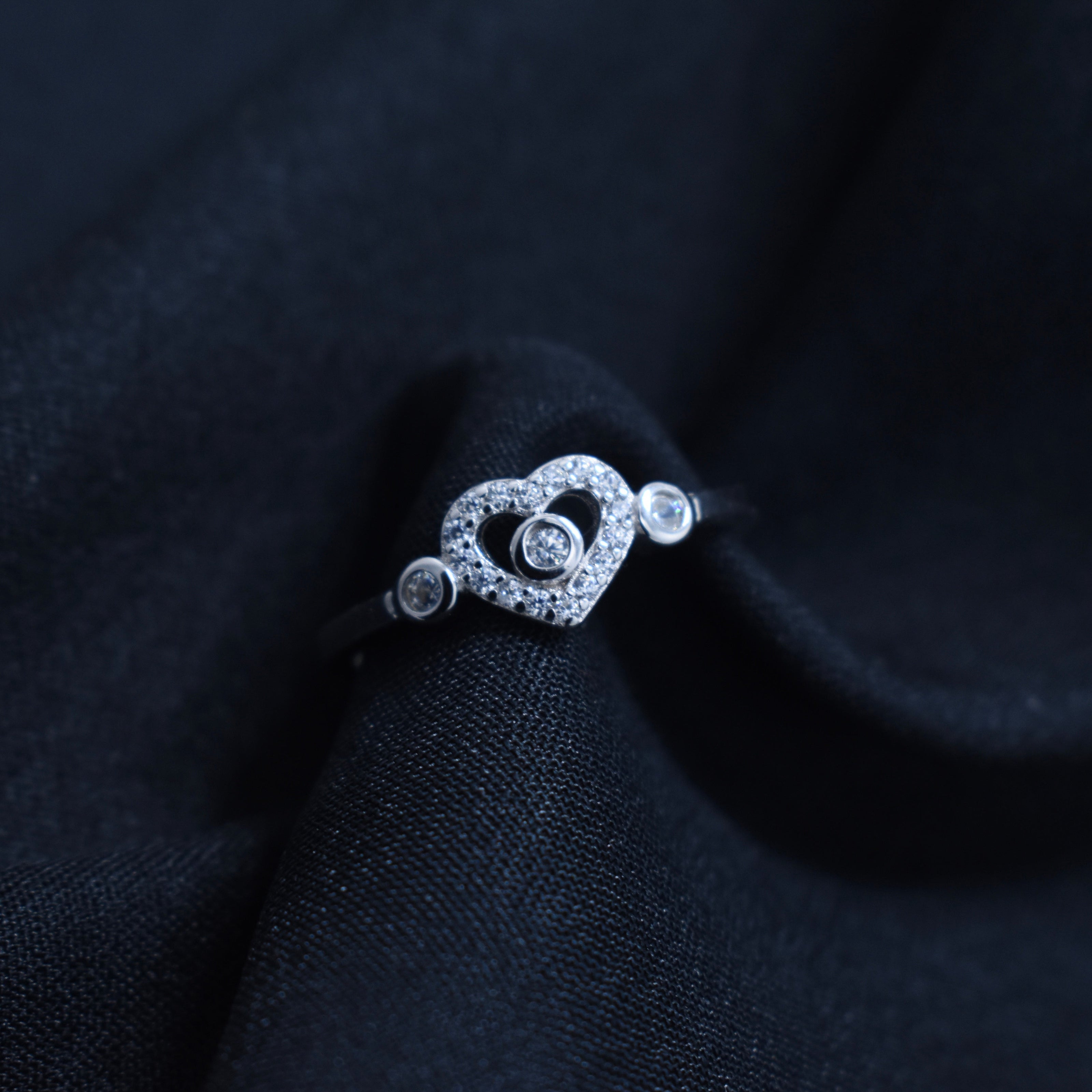 Dainty Pavé Heart Silver Ring