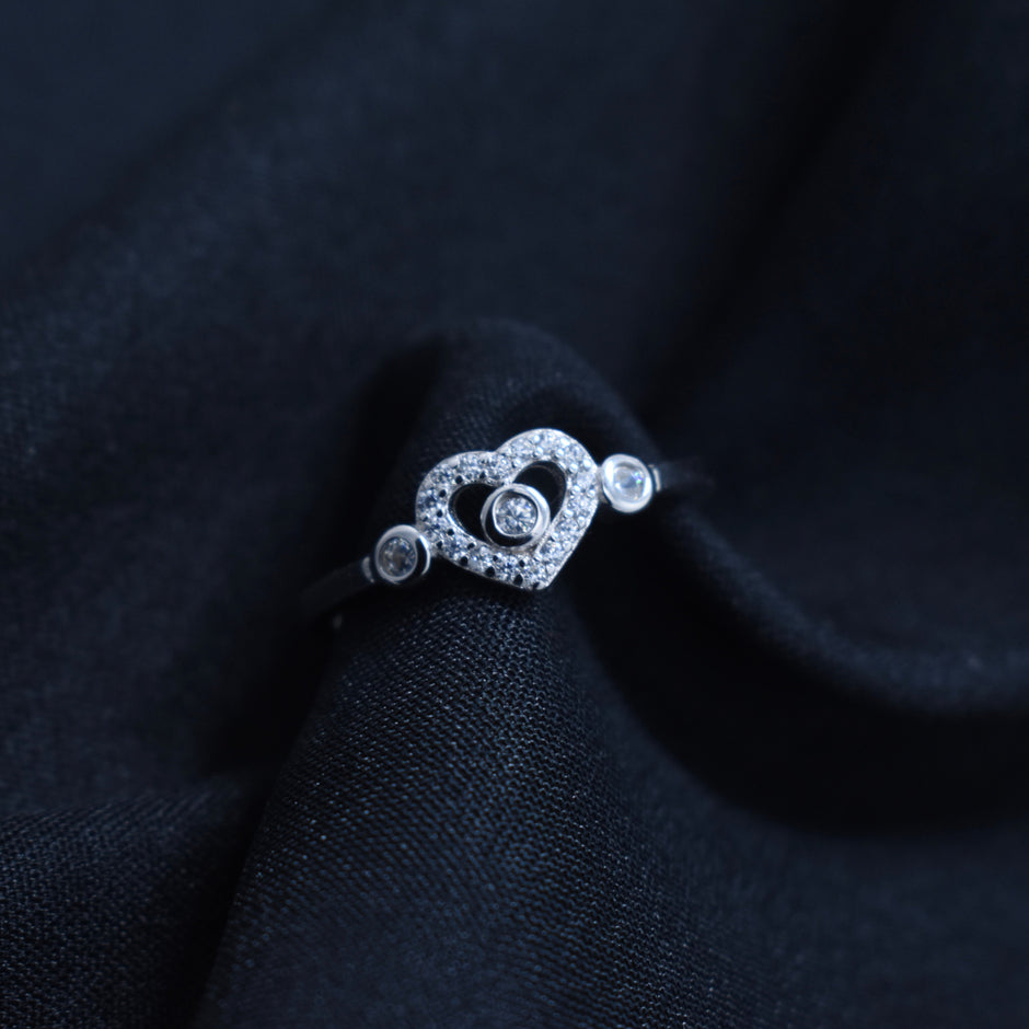 Dainty Pavé Heart Silver Ring