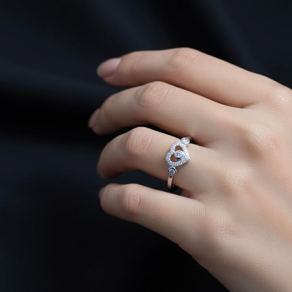 Dainty Pavé Heart Silver Ring