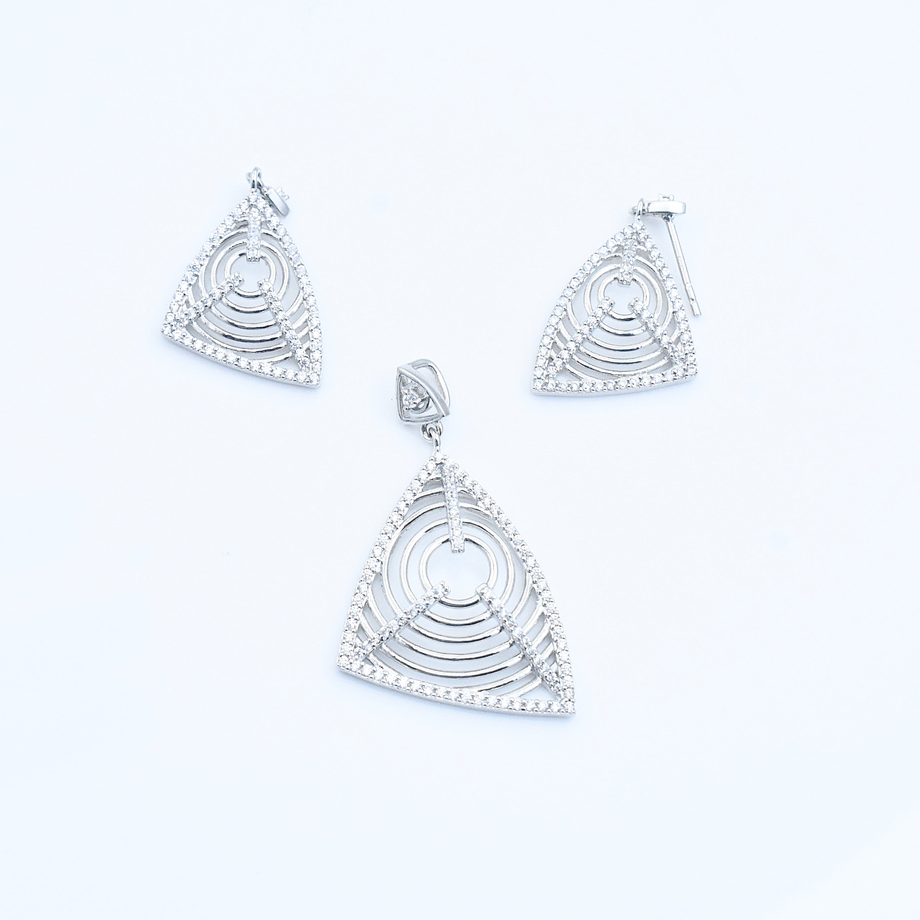 Geometric Spiral Silver Pendant Set