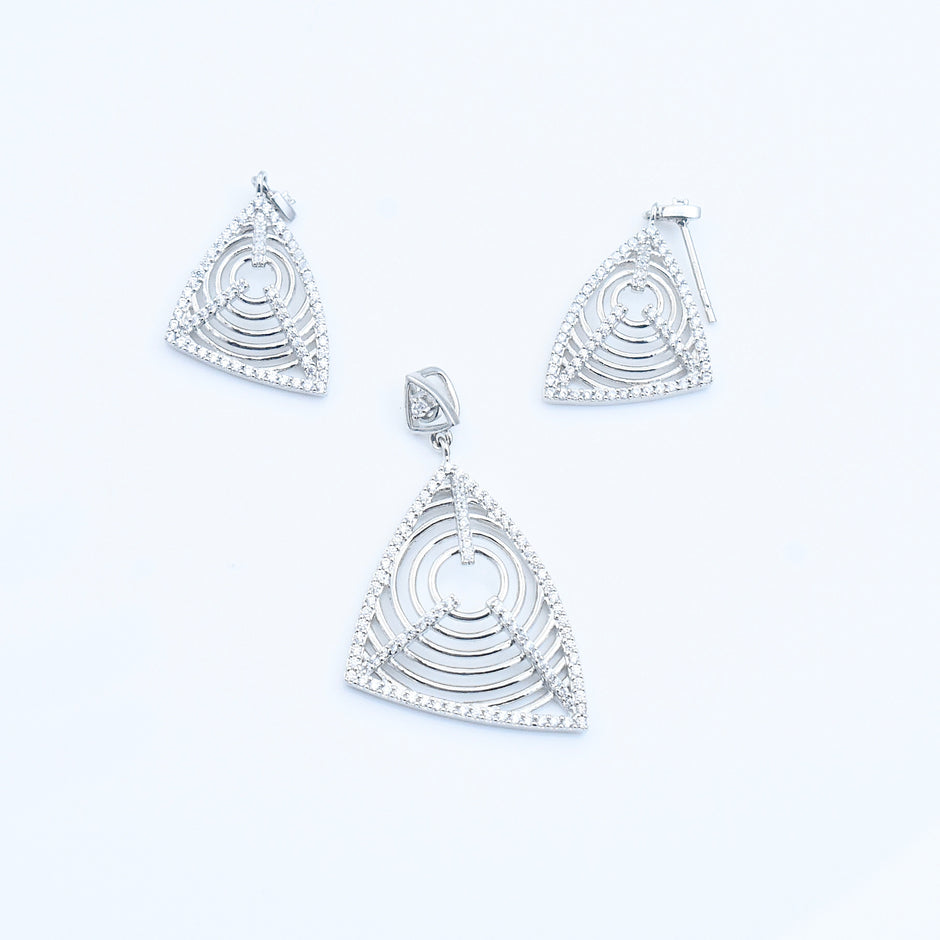 Geometric Spiral Silver Pendant Set