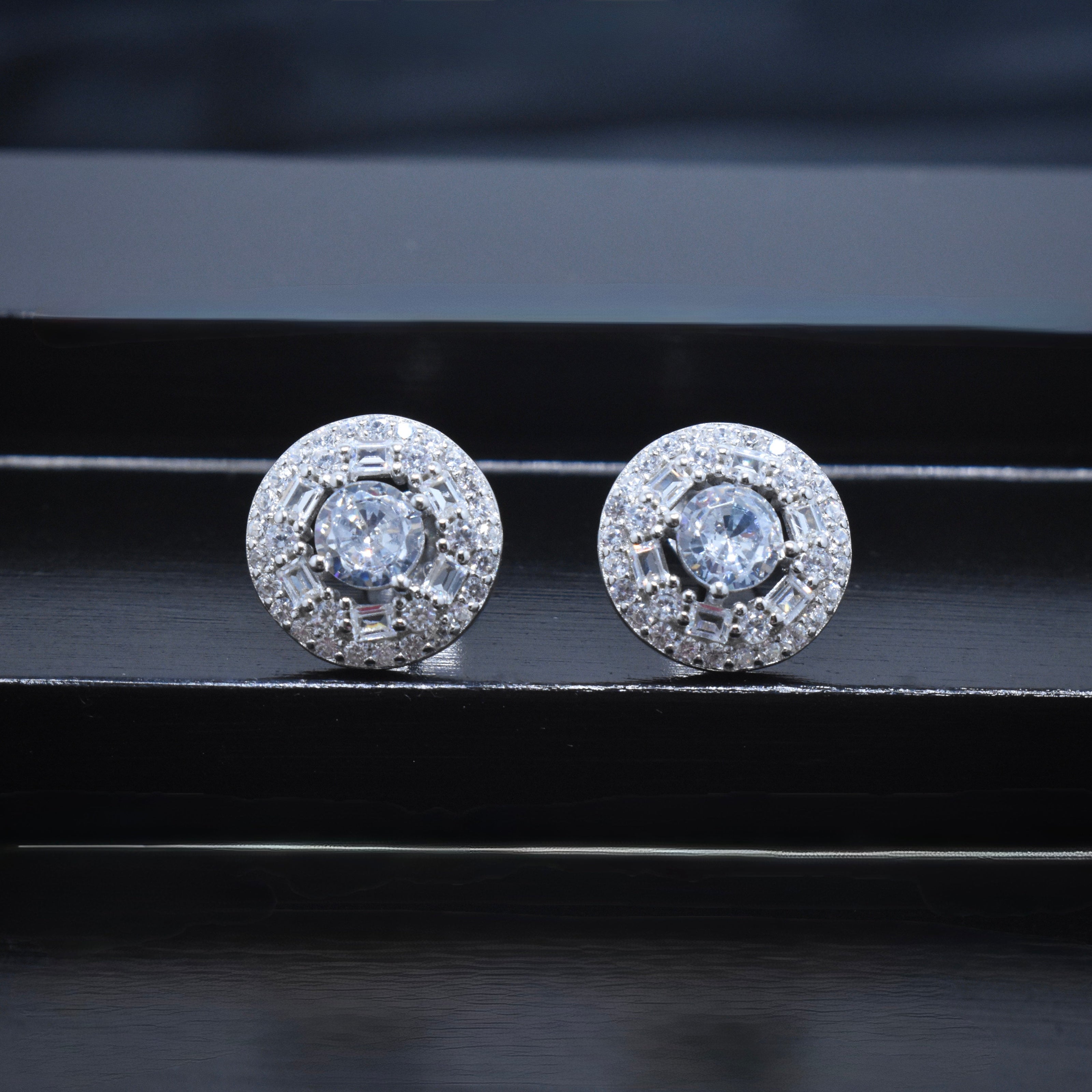 Triple Halo Brilliance Silver Earrings