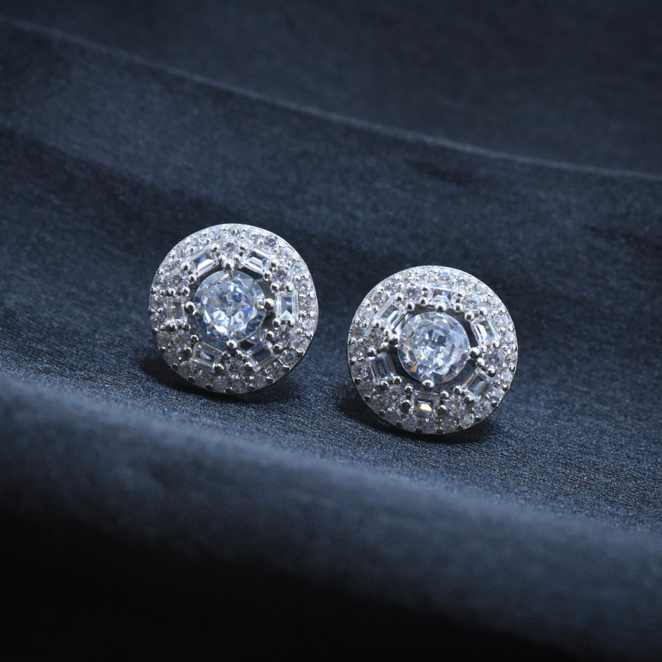 Triple Halo Brilliance Silver Earrings