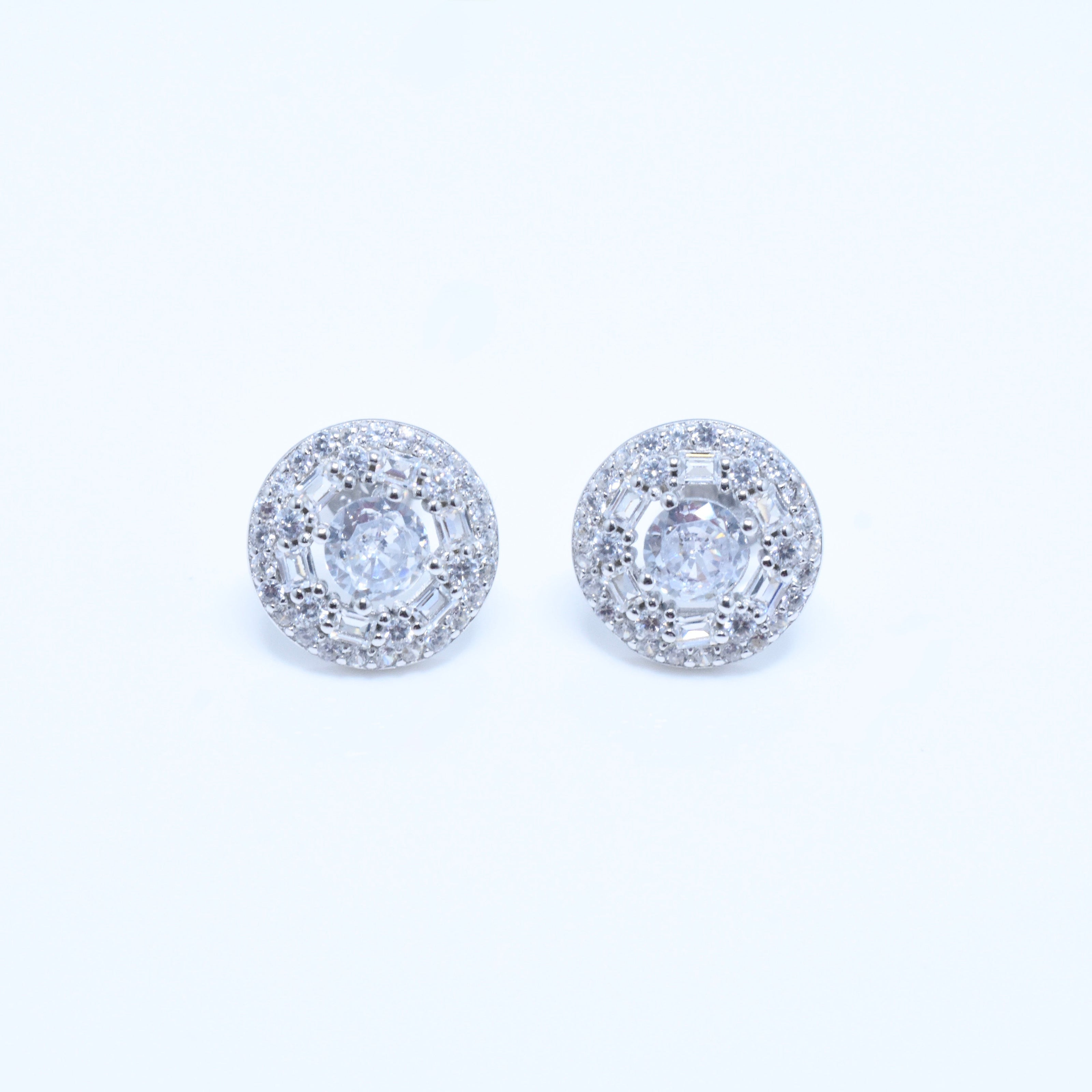 Triple Halo Brilliance Silver Earrings