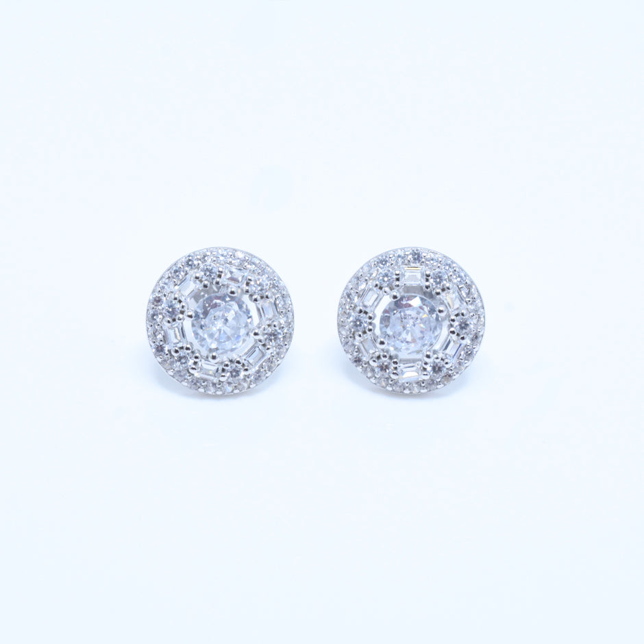 Triple Halo Brilliance Silver Earrings