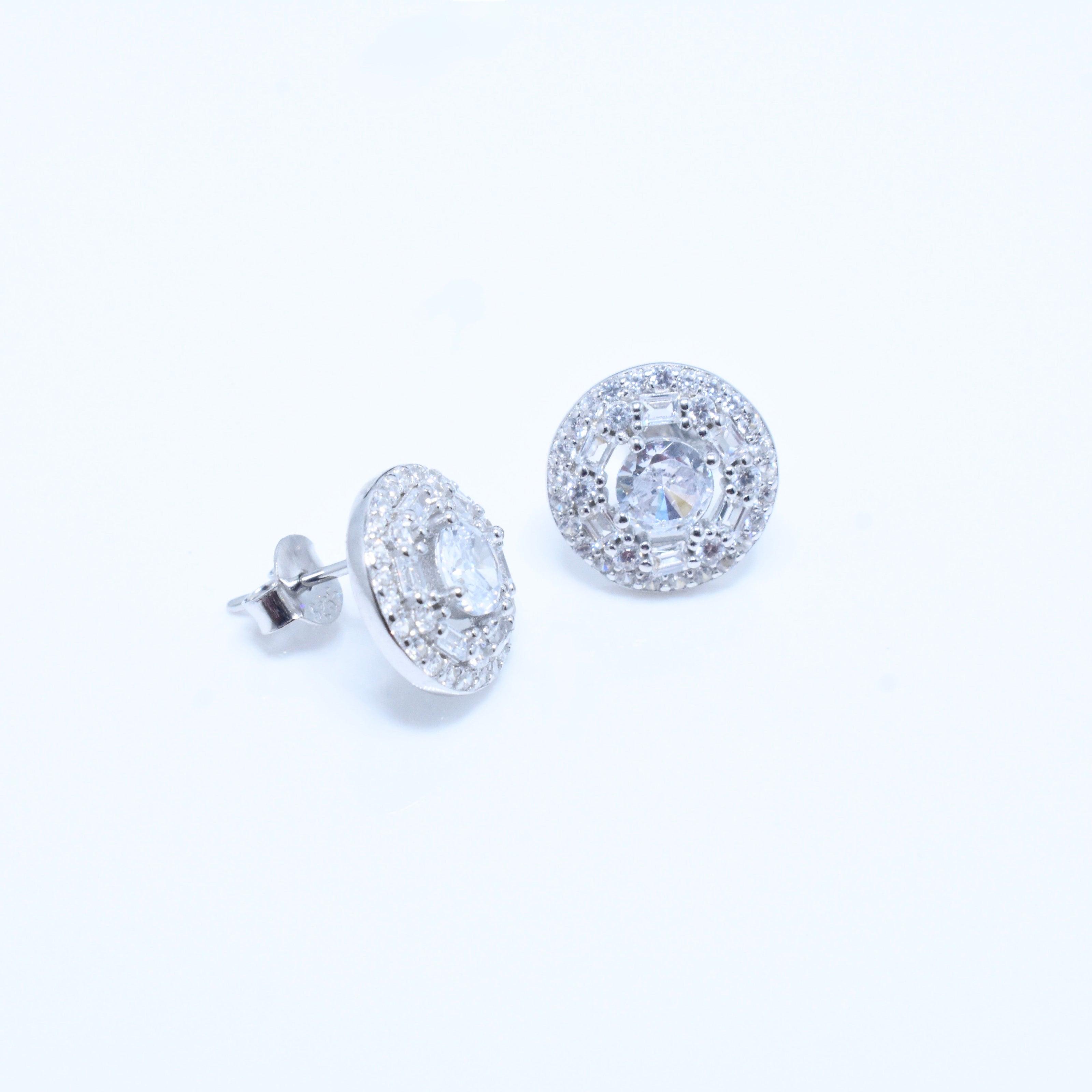 Triple Halo Brilliance Silver Earrings