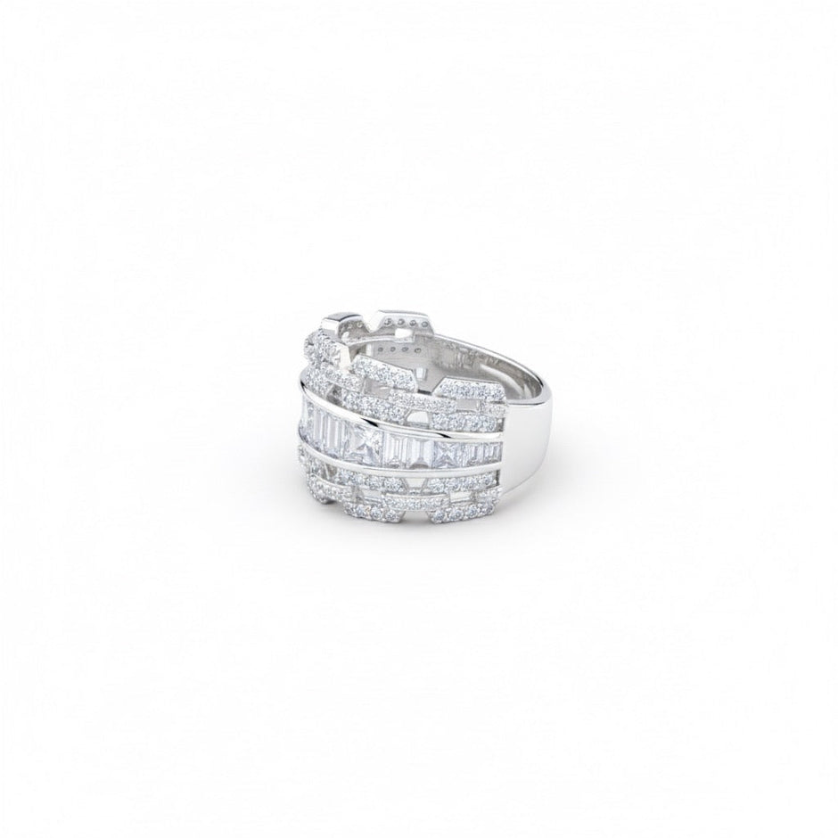 Multi-Row Princess Cut Pave Silver Ring