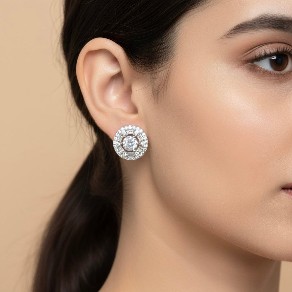 Triple Halo Brilliance Silver Earrings