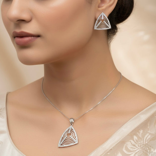 Geometric Triangle Pendant Set with Chain and Earrings