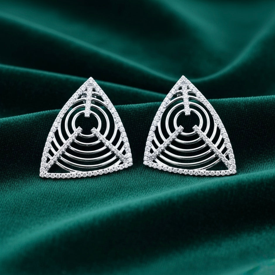Geometric Triangle Pendant Set with Chain and Earrings