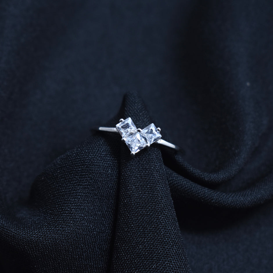 Elegant Double Princess-Cut Silver Ring