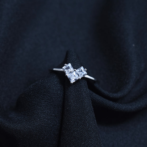 Elegant Double Princess-Cut Silver Ring
