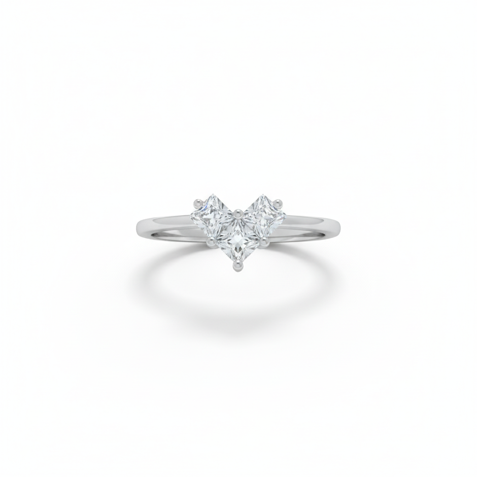 Elegant Double Princess-Cut Silver Ring