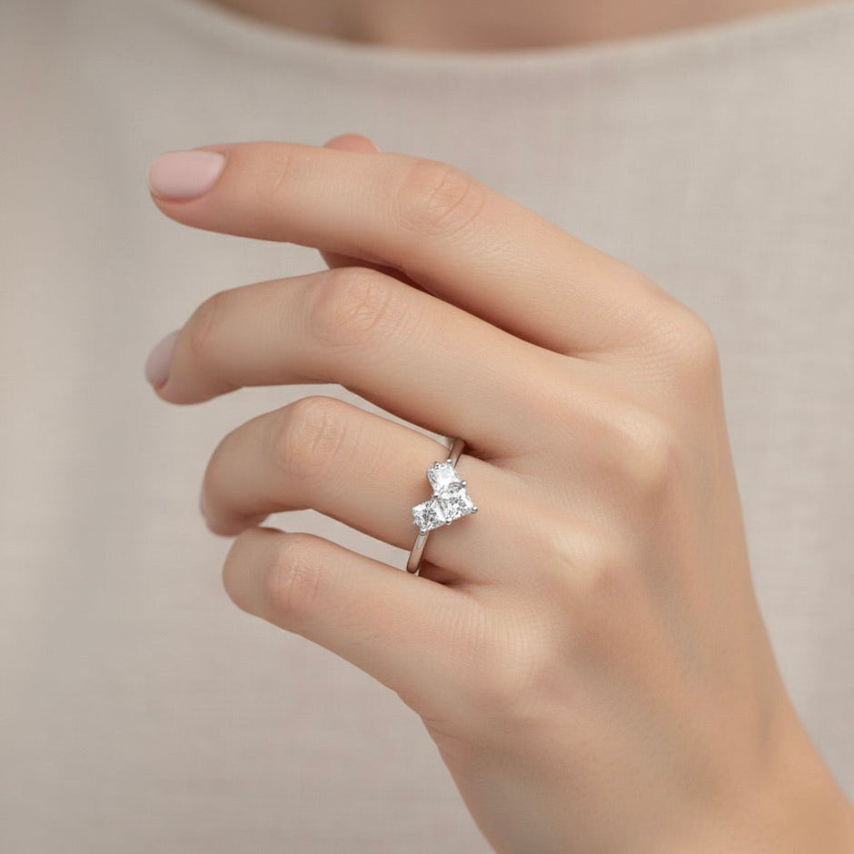 Elegant Double Princess-Cut Silver Ring