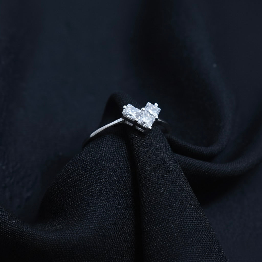 Elegant Double Princess-Cut Silver Ring