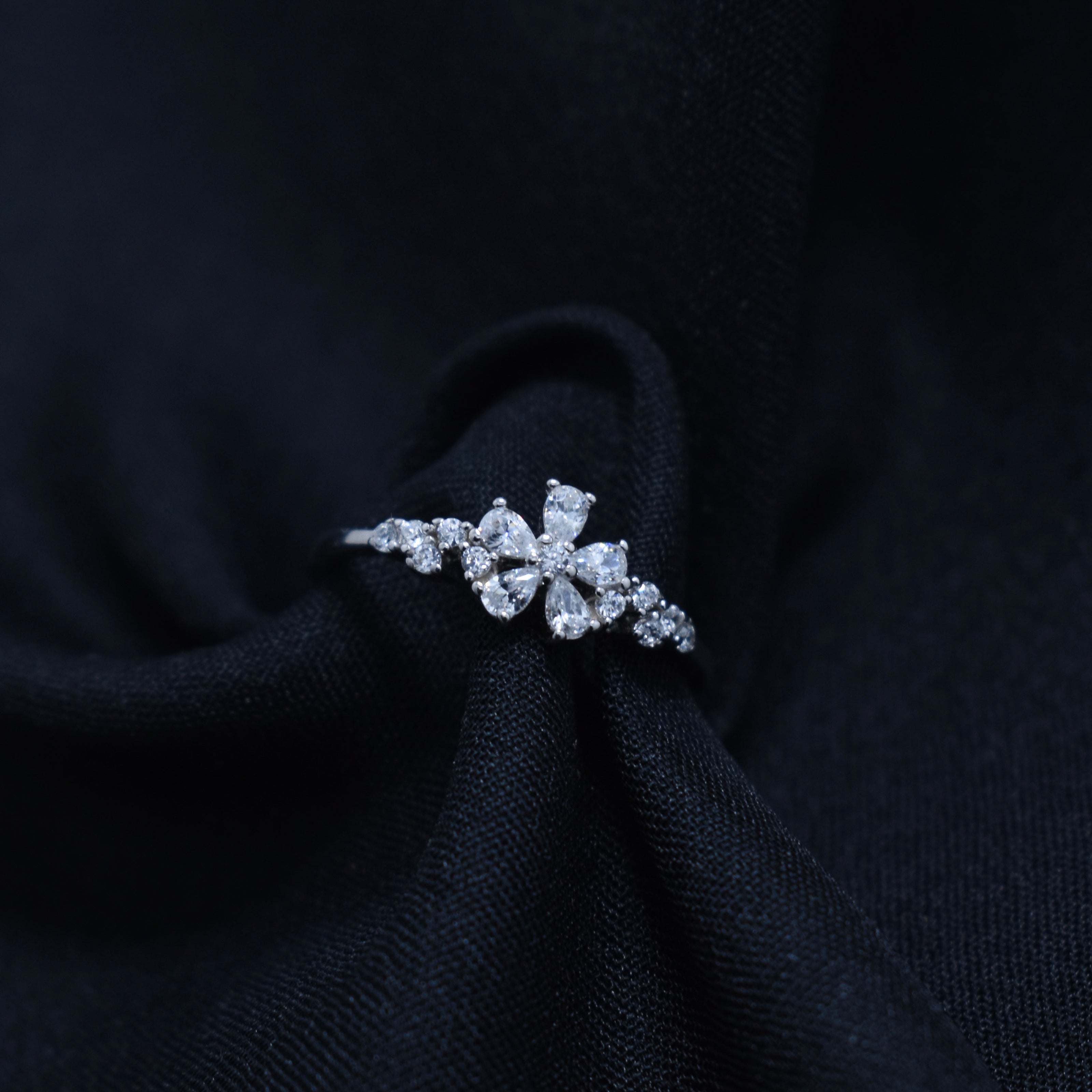 Floral Cluster Sterling Silver Ring