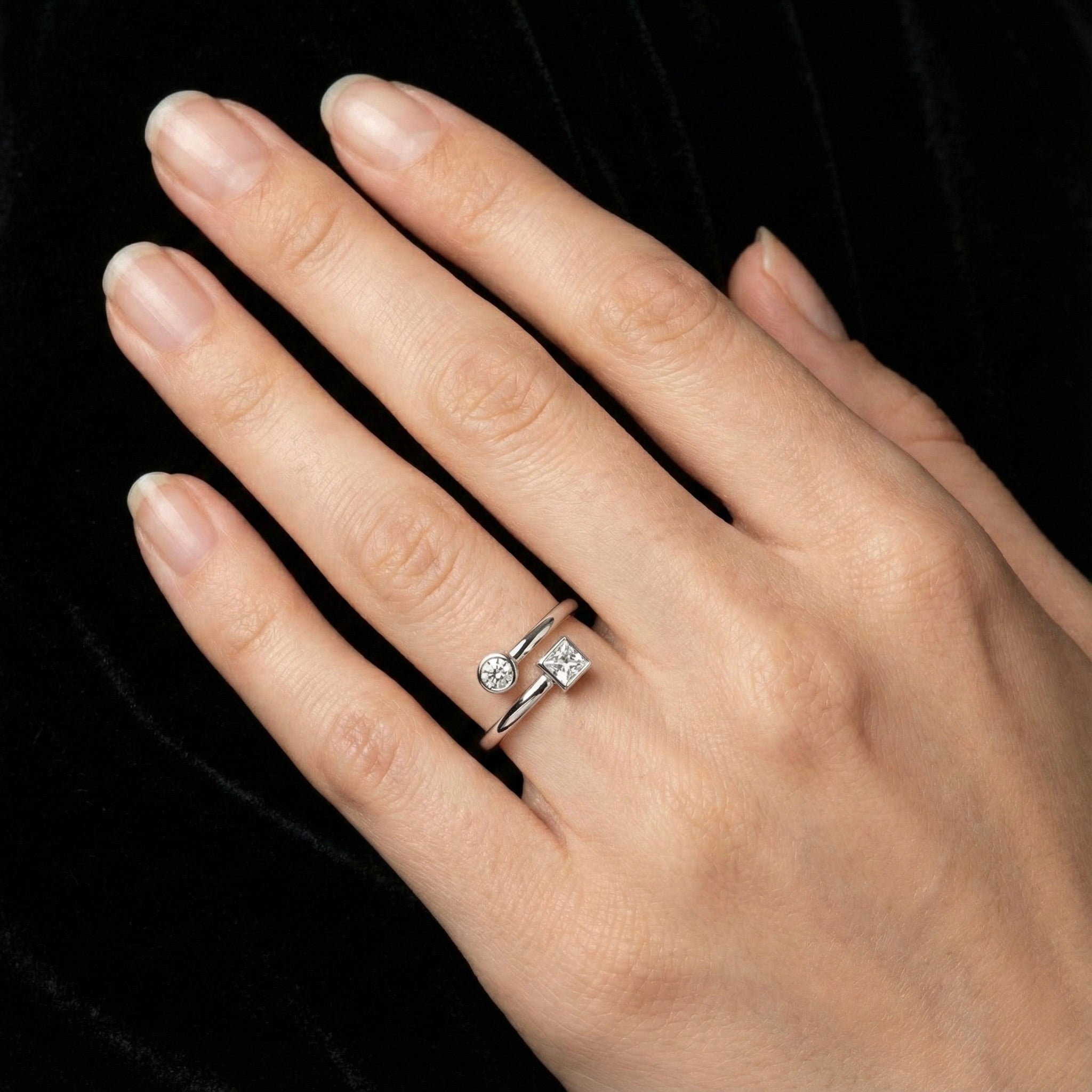 Minimal Dual Stone Open Ring