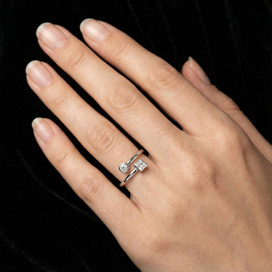 Dual Stone Open Silver Ring