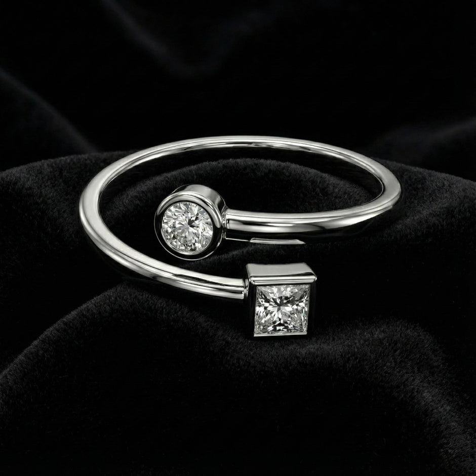 Dual Stone Open Silver Ring