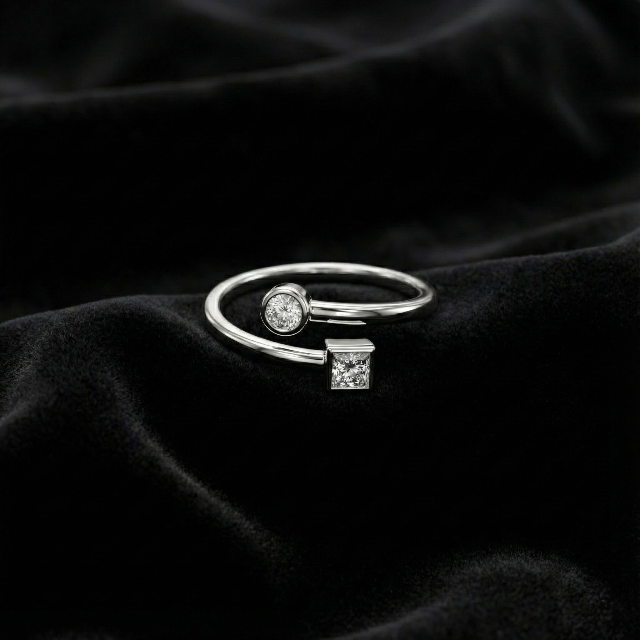 Dual Stone Open Silver Ring