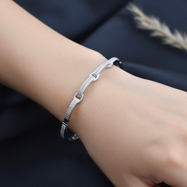 Zigzag Stone Silver Bracelet