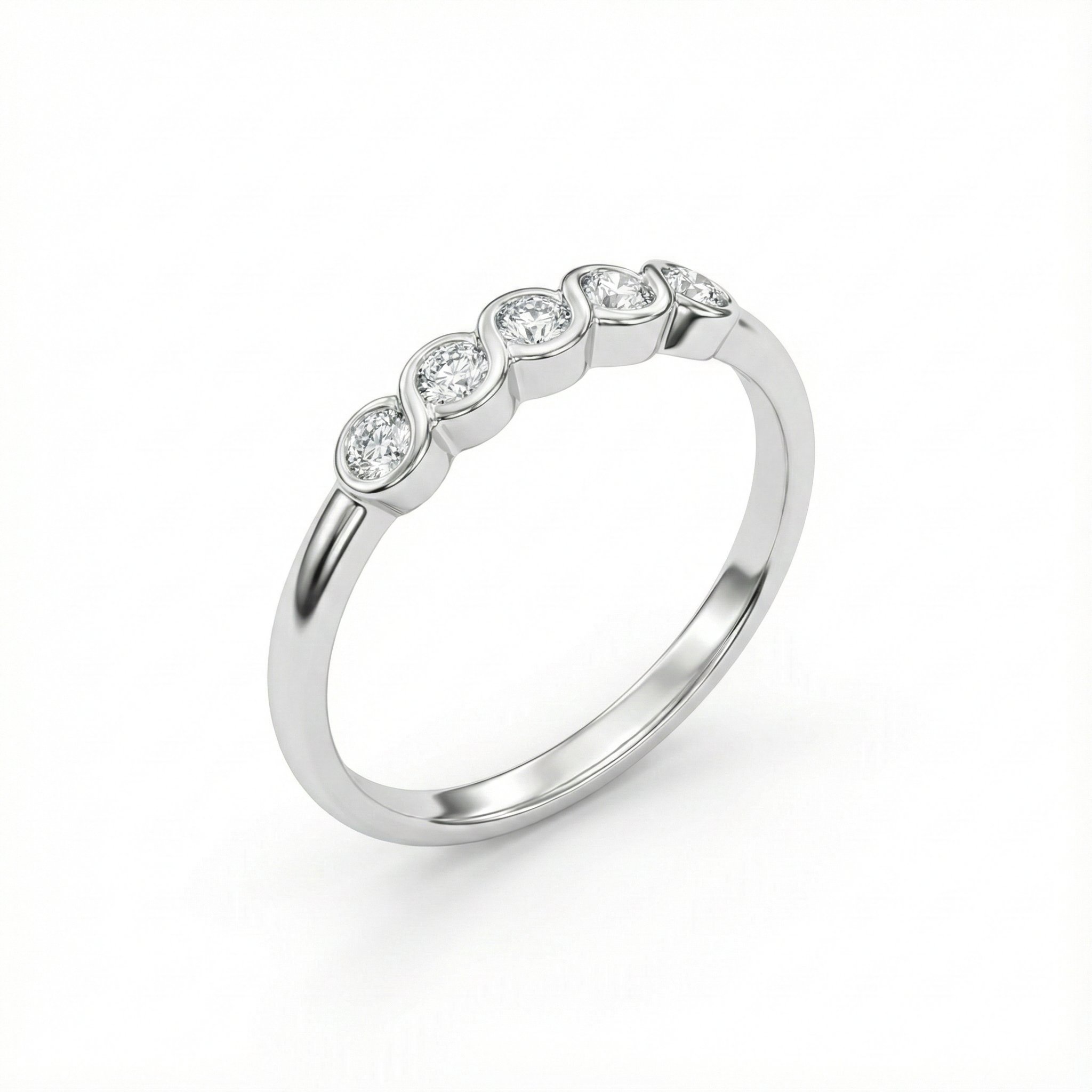 Five Stone Wave Silver Ring