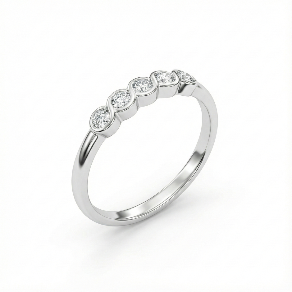 Five Stone Wave Silver Ring