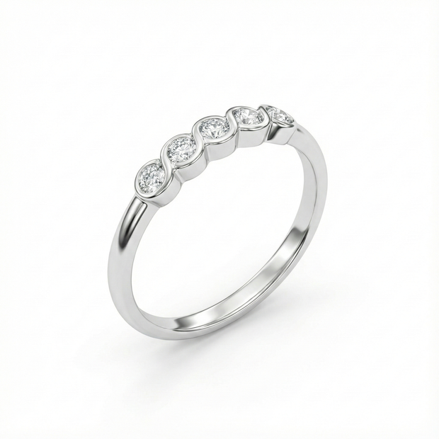 Five Stone Wave Silver Ring