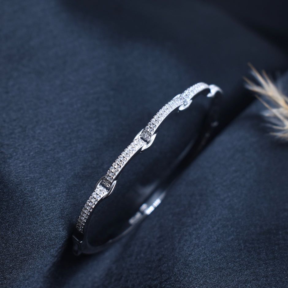 Zigzag Stone Silver Bracelet