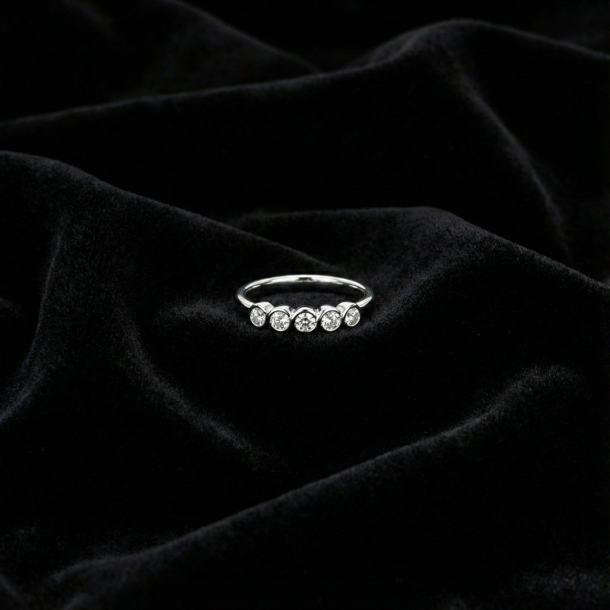 Five Stone Wave Silver Ring