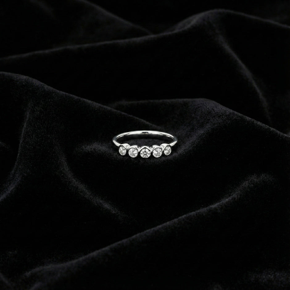 Five Stone Wave Silver Ring