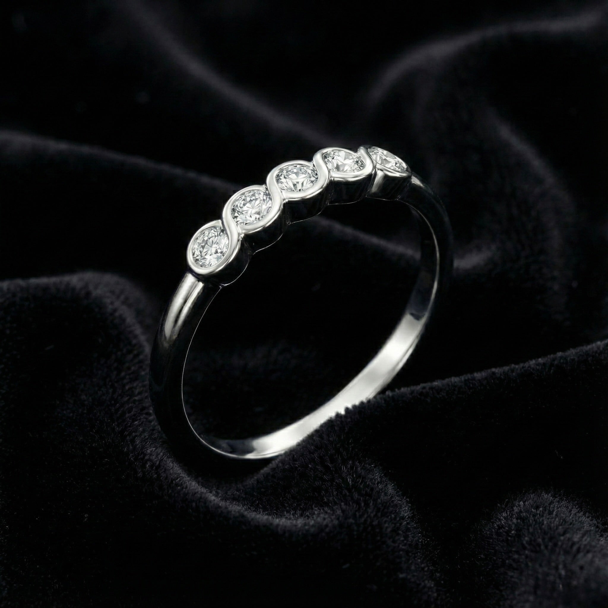 Five Stone Wave Silver Ring
