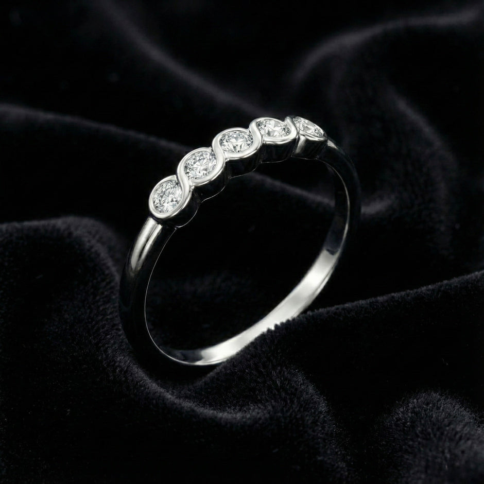 Five Stone Wave Silver Ring